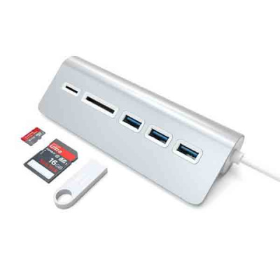 USB-хаб Satechi 6 Port USB 3.0 Hub & Card Reader. Интерфейс USB. 3 порта USB 3.0 , слоты для карты памяти SD и microSD.  ST-3HCRS |